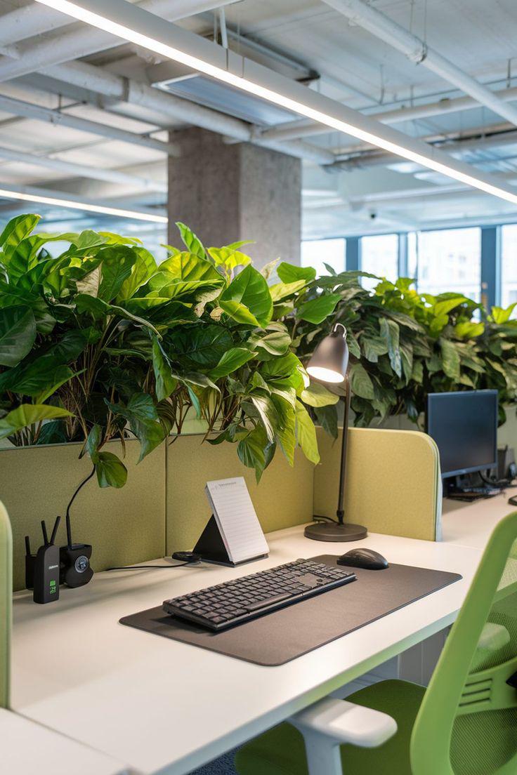 Desk-edge planter screens with lush philodendron foliage